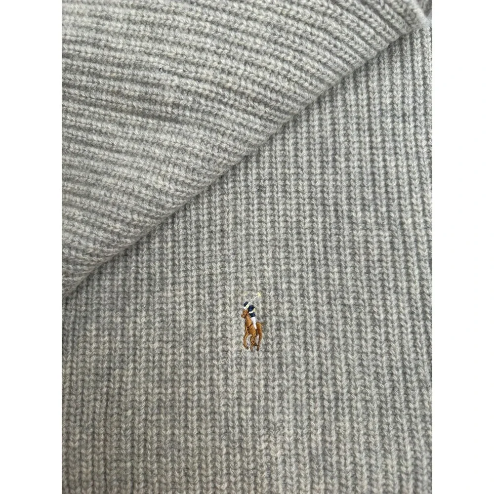 Polo Ralph Lauren Mens Grey Ribbed Wool Blend Scarf Embroidered Pony Logo NWT